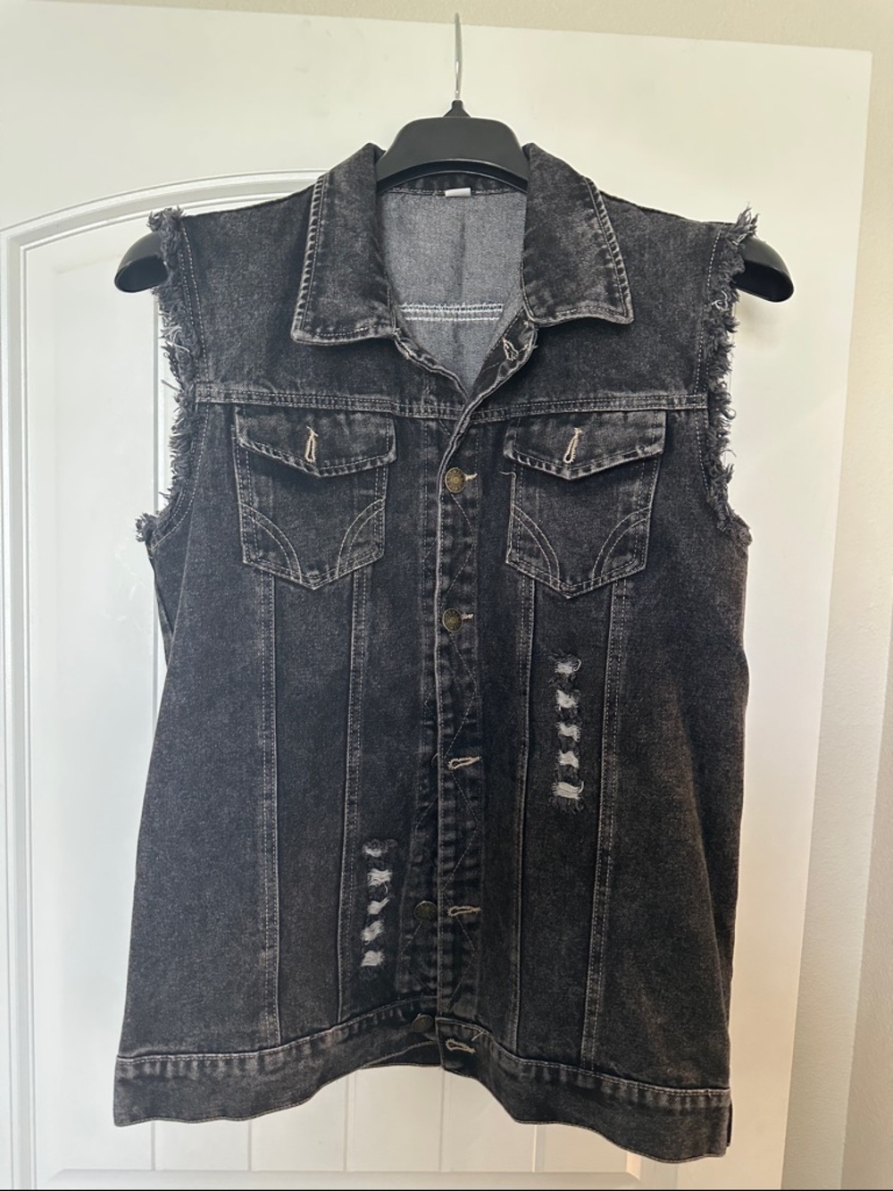 Black Distressed Sleeveless Denim Vest